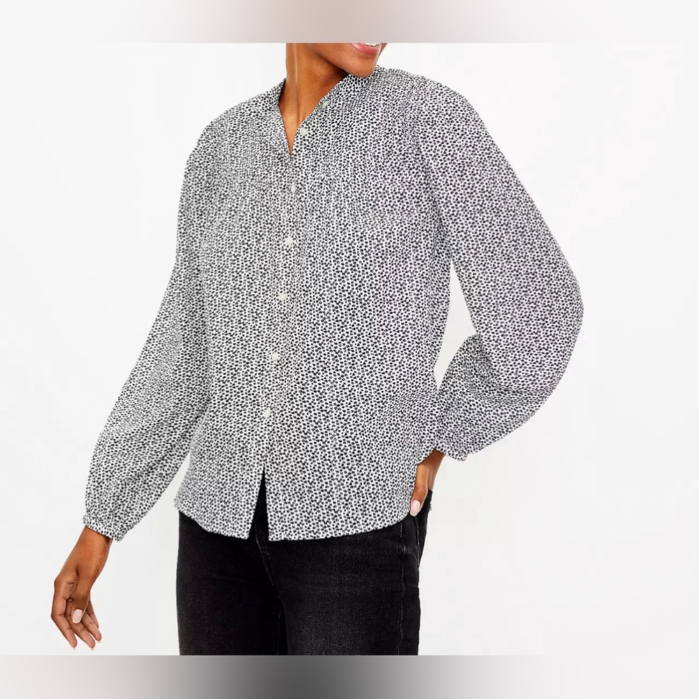 Loft - Shimmer Dotted Blouse - Black / White - Size Large